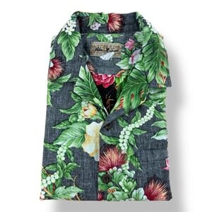 Blue Hawaii Heather Blue Pink Floral Cotton Relaxed Fit Button Up‎ Shirt M USA